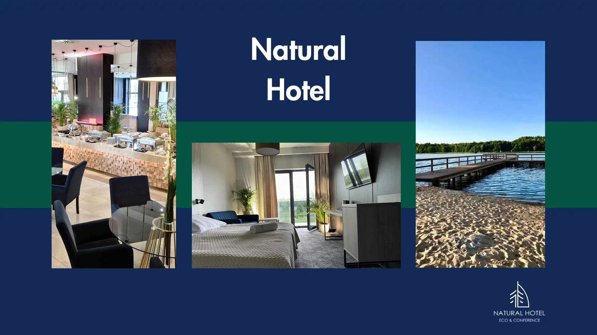Restauracja, apartament, jezioro z pomostem